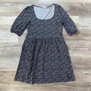 Boden Floral Dress Navy Pink Cotton Puff Sleeve Midi UK12 US8
